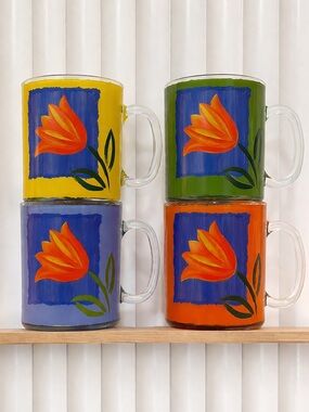 Vintage Arcoroc Matys Tulip Glass Mugs | Set of 4 | Made in France